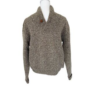 Cambridge Dry Goods Mens Large British Ragg Wool Shawl Collar Sweater Brown
